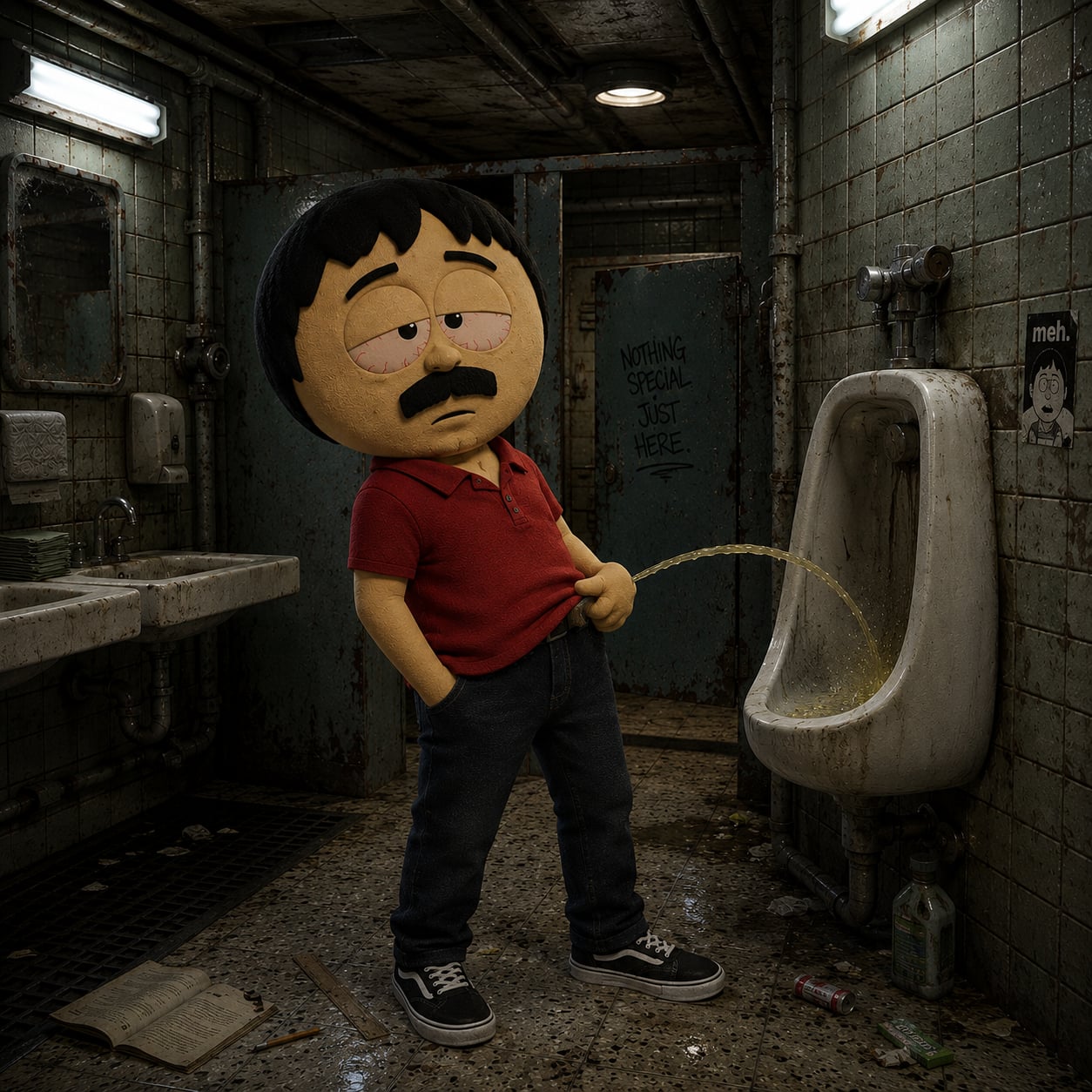the second-floor bathroom. quieter. he takes the long way.